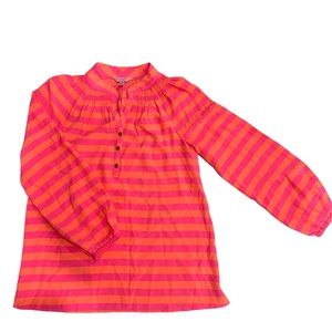Lilly Pulitzer Elsa Hot Pink Orange Silk Smocked Long Sleeve Shirt XS Extra Smal